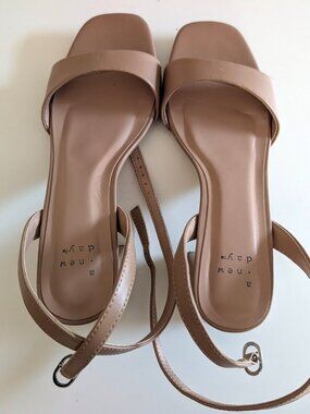 Tan "A New Day" Square Toe Block Heel with Ankle Straps size 6.5